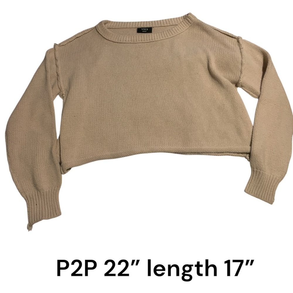 Vici Small oversized cropped knitted sweater, inside out seam design long sleeve - Picture 2 of 5